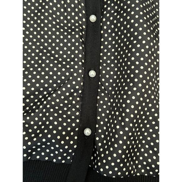 Lauren Ralph Lauren Cardigan Sweater Womens 2X Black Polka Dot Silk Button Front - Picture 3 of 10